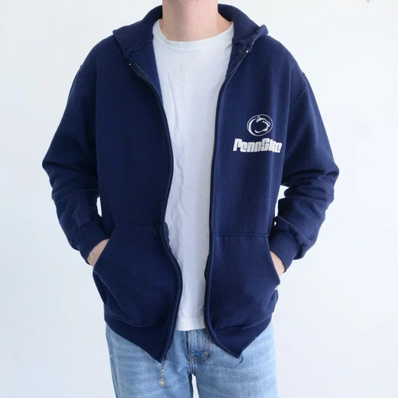 Vintage 90S Russell Athletics Penn State University Navy Zip Up Sweatshirt - Picture 1 of 12
